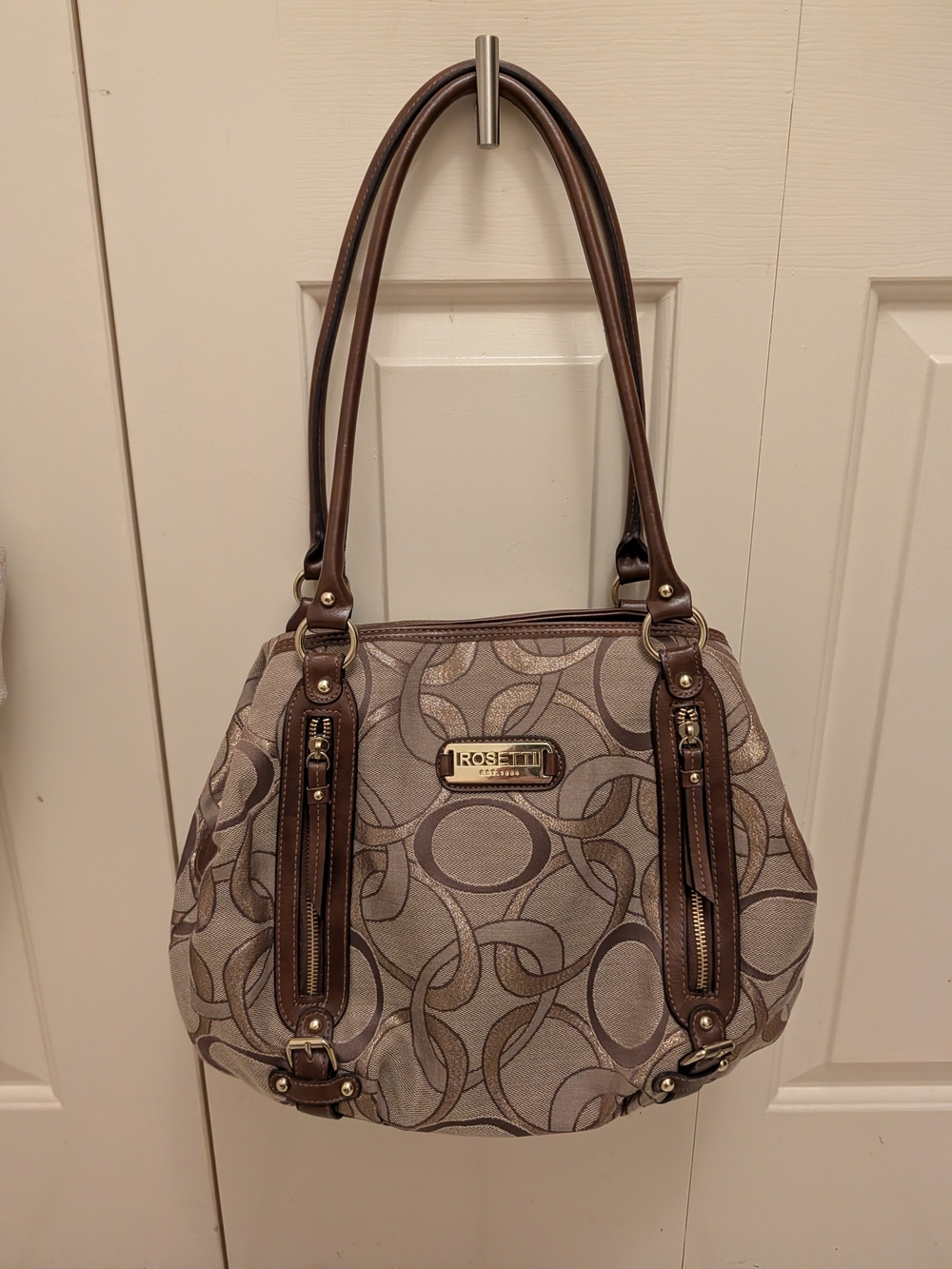 Rosetti Taupe and Brown Circular Print Shoulder Bag